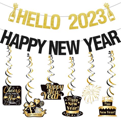 buy black and gold hello 2023 happy new year banner new years eve party supplies 2023 happy new