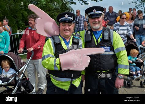 Police Community Support Officers At Race For Life Cancer Charity Event Bridgend Wales Uk Stock