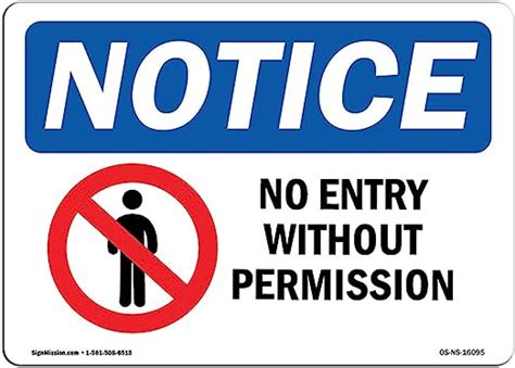 Notice No Entry Without Permission Osha Safety Sign With Symbol Hot