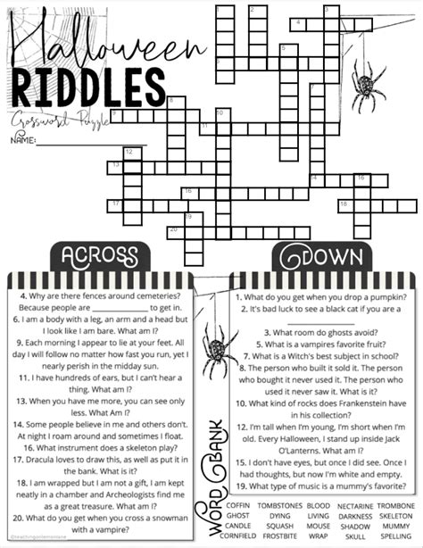 Halloween Riddles Crossword Puzzle Answer Key Best Crossword