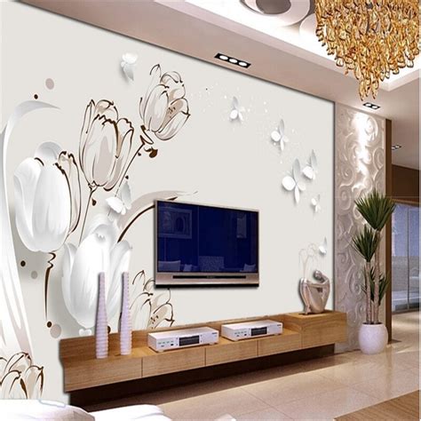 Beibehang Large Custom Wallpapers 3d Stereoscopic Tulip Butterfly Tv