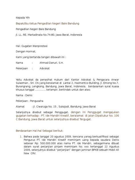Maybe you would like to learn more about one of these? Surat Gugatan Wanprestasi.docx