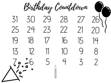 Birthday Countdown Calendar Printable For Kids Birthd