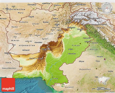 Physical 3d Map Of Pakistan Single Color Outside