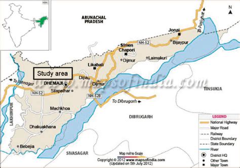 The Map Shows The Northern Most Tip Of Assam With The