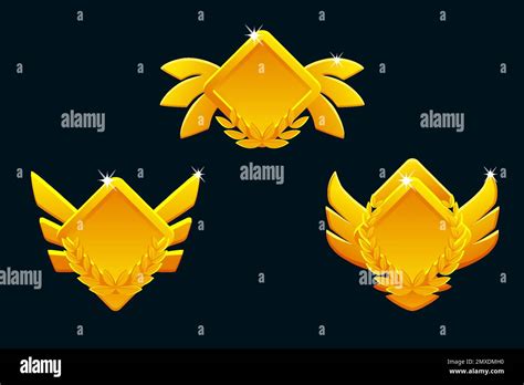Golden Game Rank Icons Isolated Game Badges Buttons In Rhombus Frame