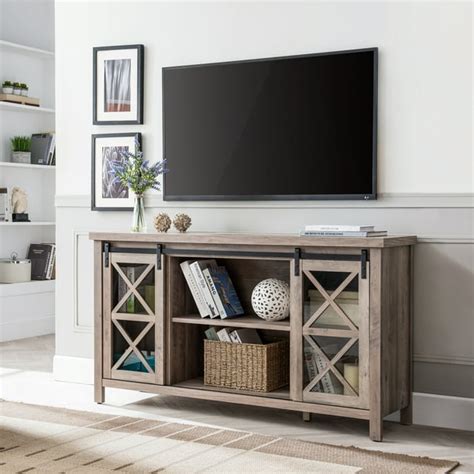 Modern Farmhouse Tv Stand For Tvs Up To 58 Media Console Table With Open Shelf Doors