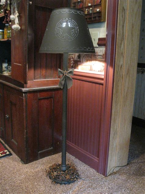 Grubby Primitive Floor Lamp With Tin Shade