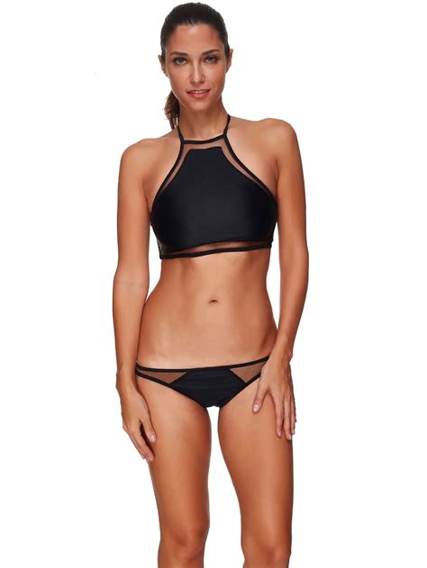 Tcbsg Black High Neck Bikini Set Sexy Swimsuit For Women Lace Swimming Suit Plus Size Swimwear