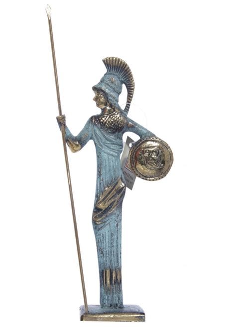 Small Bronze Statue Of Goddess Athena Holding Her Shield And Spear