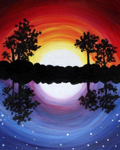 Warm And Cool Sunset Water Reflection Like Moon Beginner Painting 7