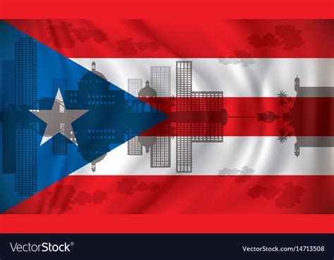 Flag Of Puerto Rico With San Juan Skyline Vector Image