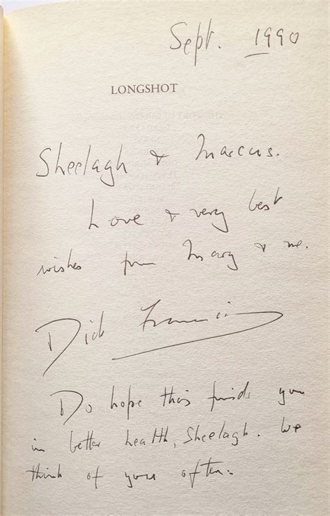 longshot by dick francis near fine 1990 first edition inscribed by the author west hull