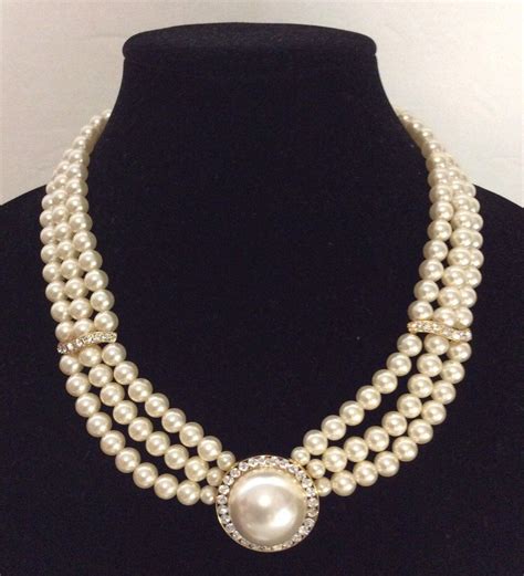 Vintage Lovely Classic Multi Strand Pearl Rhinestones Etsy Multi Strand Pearl Necklace
