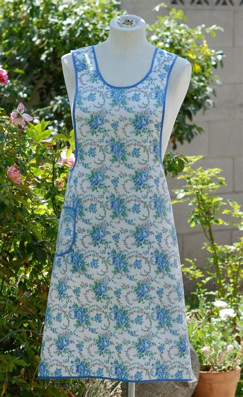 Vintage Full Apron Kitchen Apron Retro Womens Apron In Blue Etsy