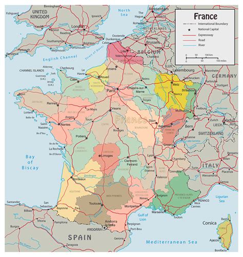 Detailed Political Map Of France With Roads And Major Cities Vidiani