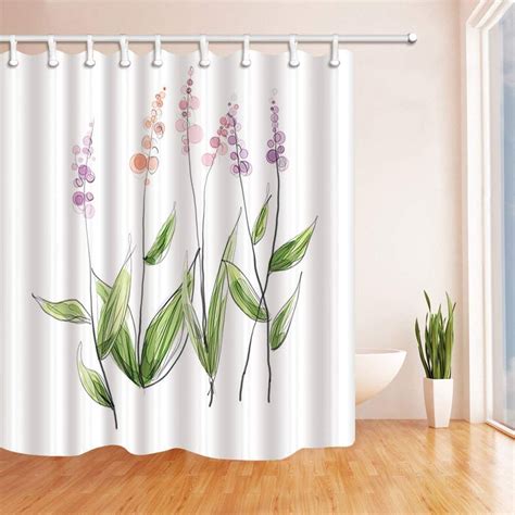 Wopop Floral Watercolor Garden Plants With Herbs Flowers Polyester Fabric Bath Curtain Bathroom