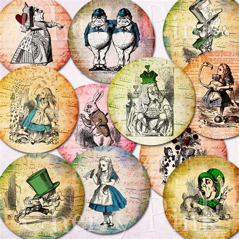Alice In Wonderland 1 Inch Circles Digital Collage Sheet Etsy