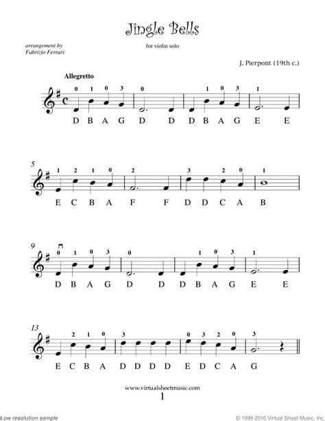 Beginner violin sheet music/level 1. Free Jingle Bells sheet music for violin solo - High Quality in 2020 | Jingle bells sheet music ...