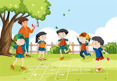 Children Playing Hopscotch Game At The Park 7190758 Vector Art At Vecteezy