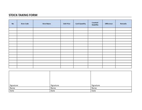 Stocktake Form Template Doctemplates