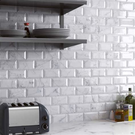 Carrara Series Marble Effect Bevel Edge Tiles 150x75mm Uk Tile Sales