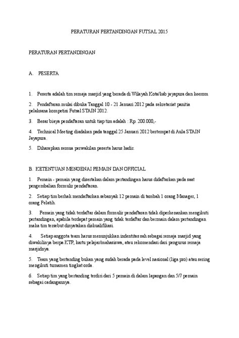 Peraturan Pertandingan Futsal 2015 Gendon Don
