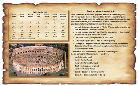 Calendrier mensuel 2023 latin