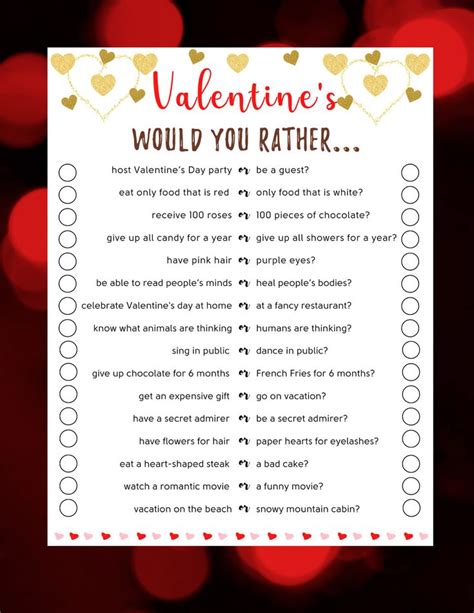 Valentines Day Would You Rather Game Valentines Day Trivia