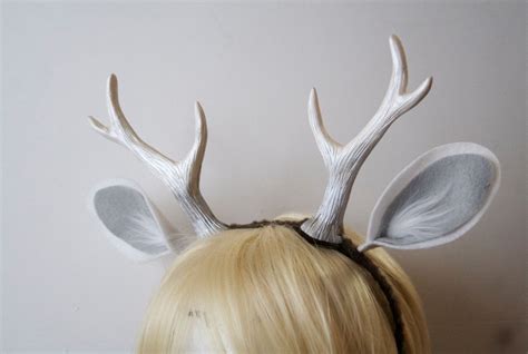 Faun 6 Deer Antlers And Ears Headband Winter Silver And White Deer