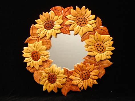 Hand Carved Wood Art Intarsia Sunflower Wreath By Myheritageusa