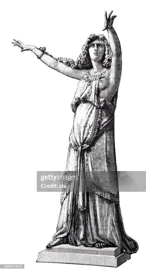 Ancient Greek Statue Cassandra Arms Extended Upwards Full Length White