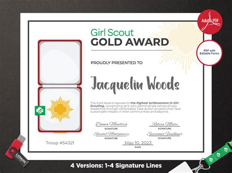 Girl Scout Gold Award Certificate Printable Pdf Template Etsy India