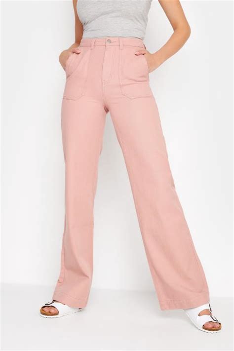 Lts Tall Womens Pink Cotton Twill Wide Leg Trousers Long Tall Sally