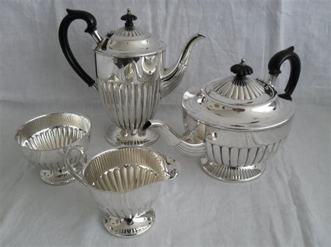Exquisite Silver Plated Antique English Coffee And Tea Set From