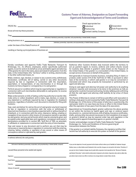 Free Customs Power Of Attorney Forms