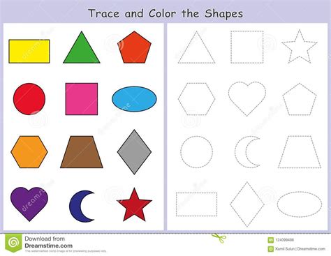 Tracing And Color The Geometric Shapes Worksheet For Kids