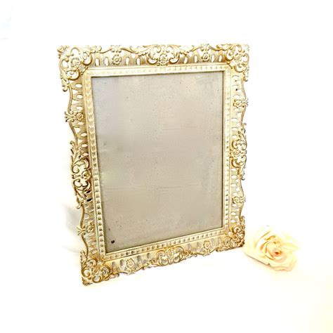 Ornate Metal Picture Frame Gold And Cream Hollywood Regency Square