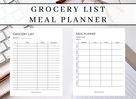 Weekly Meal Planner And Grocery List Printable Template And Etsy