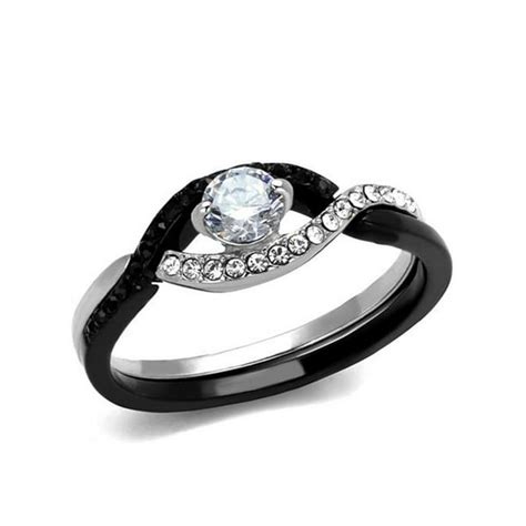 Marimor Jewelry Round Cut Black And Clear Cz Stainless Steel