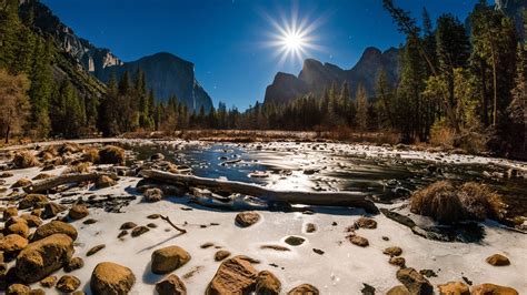 Merced River On A Winter Night Wallpaper Backiee