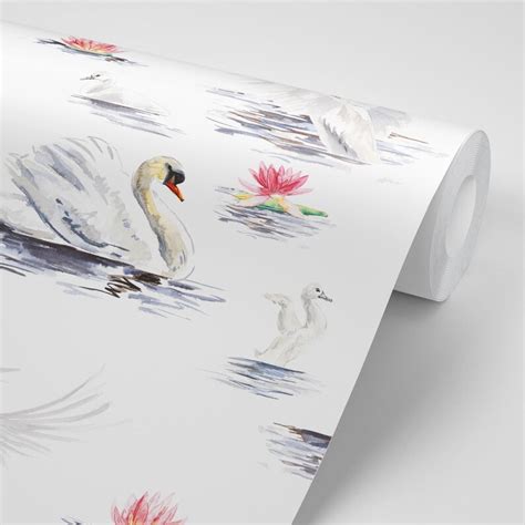 Swan Wallpaper Swans Fleece Smooth Fleece Bathroom Etsy