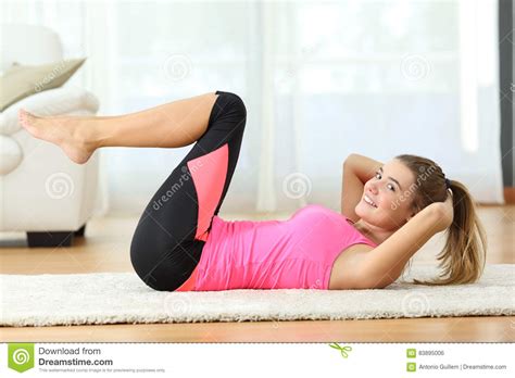 Fitness Girl Doing Crunches At Home Stock Photo Image Of Active