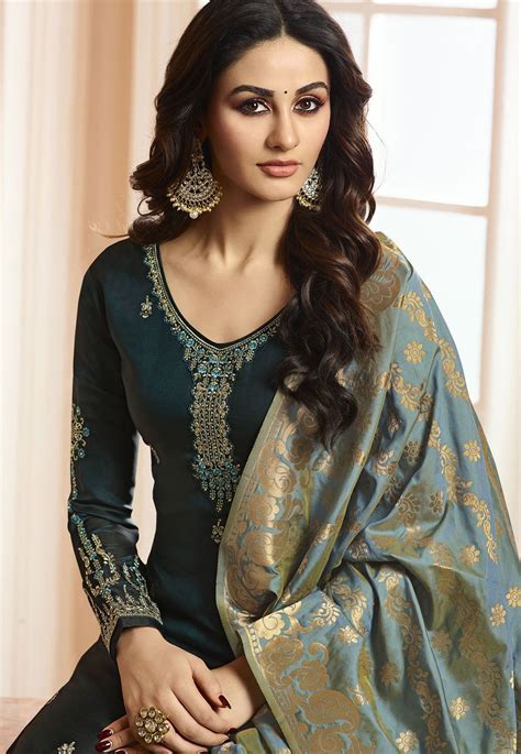 Indian Silk Wedding Salwar Kameez In Grey Color 15205 Wedding Salwar Kameez Indian Outfits