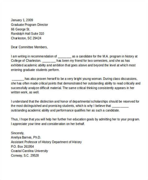 Free 12 Graduate School Recommendation Letter Templates In Ms Word Pdf
