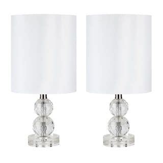 Two Clear Glass Table Lamps With White Shades