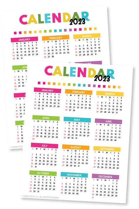 Yearly One Page Calendar Sarah Titus