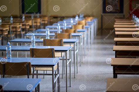 Exam Examination Room Or Hall Set Up Ready For Students To Sit Test