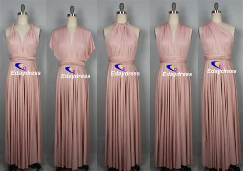 Maxi Full Length Bridesmaid Infinity Convertible Wrap Dress Nude Pink