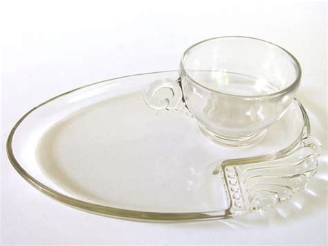 Vintage Clear Glass Snack Sets Set Of 4 Parti Ade By Hazel Etsy